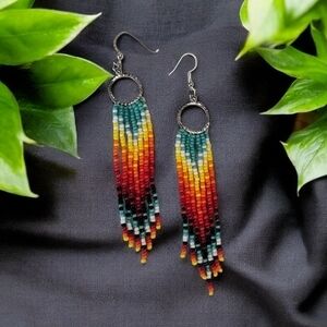 Orange and Yellow Beaded Earrings with Long Dangling Design